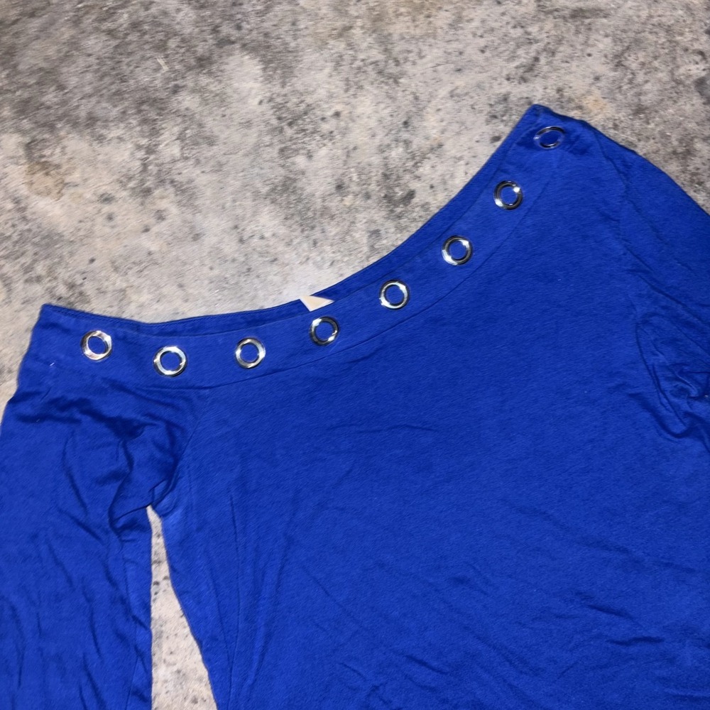 Michael Kors Grommet One Shoulder Top Womens Small Royal Blue Long Sleeve Modern